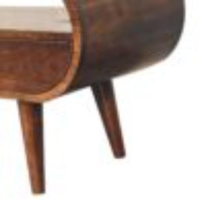 Circular TV Unit | Solid Mango Wood | California Walnut Finish | 2 Drawer Entertainment Unit with Open Shelf