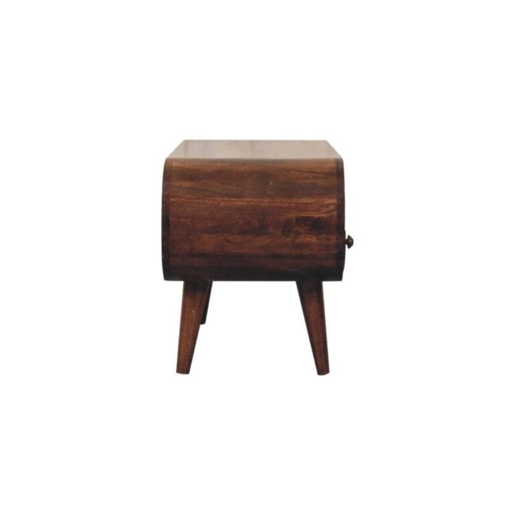 Circular TV Unit | Solid Mango Wood | California Walnut Finish | 2 Drawer Entertainment Unit with Open Shelf