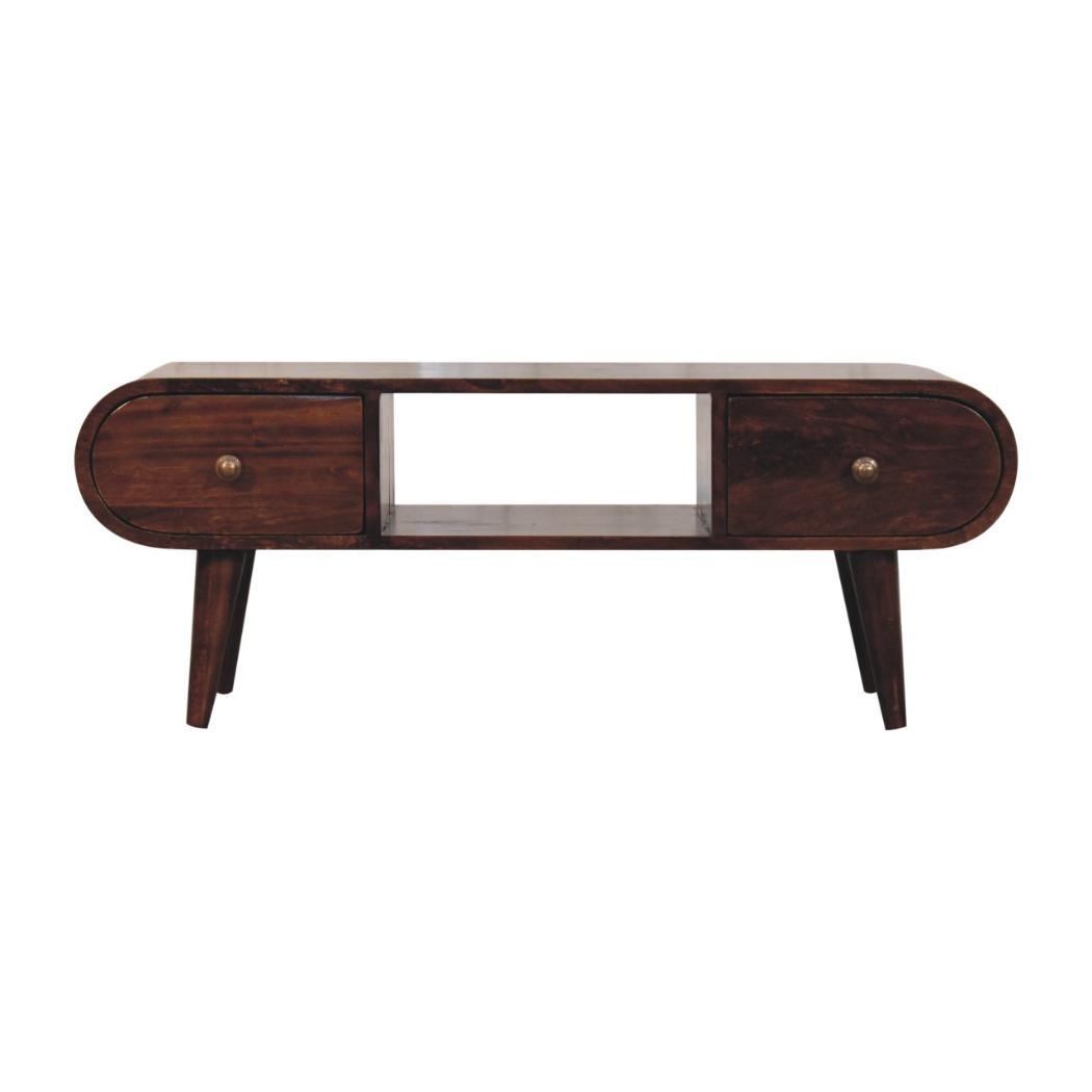Circular TV Unit | Solid Mango Wood | California Walnut Finish