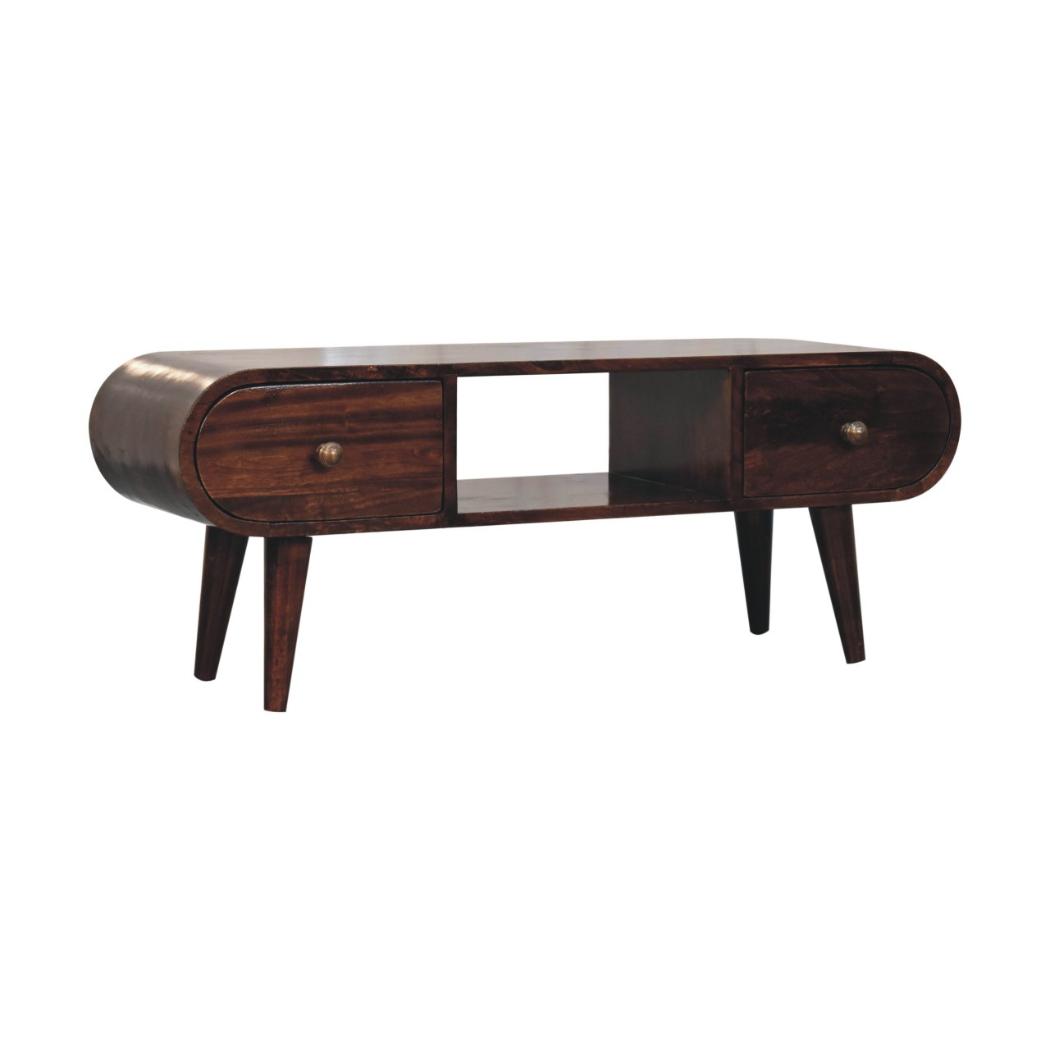 Circular TV Unit | Solid Mango Wood | California Walnut Finish