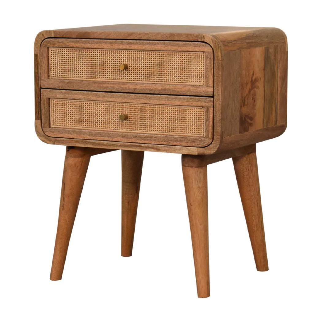 Close-Knit 2 Drawer Bedside | Solid Mango Wood & Woven Detail | Natural Wood Finish | 2 Drawer Storage
