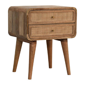 Close-Knit 2 Drawer Bedside | Solid Mango Wood & Woven Detail | Natural Wood Finish | 2 Drawer Storage