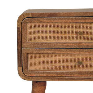 Close-Knit 2 Drawer Bedside | Solid Mango Wood & Woven Detail | Natural Wood Finish | 2 Drawer Storage