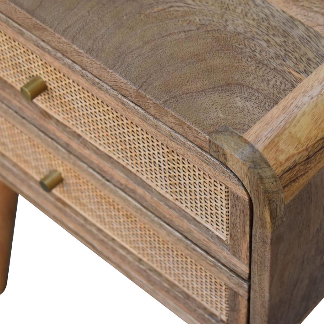 Close-Knit 2 Drawer Bedside | Solid Mango Wood & Woven Detail | Natural Wood Finish | 2 Drawer Storage
