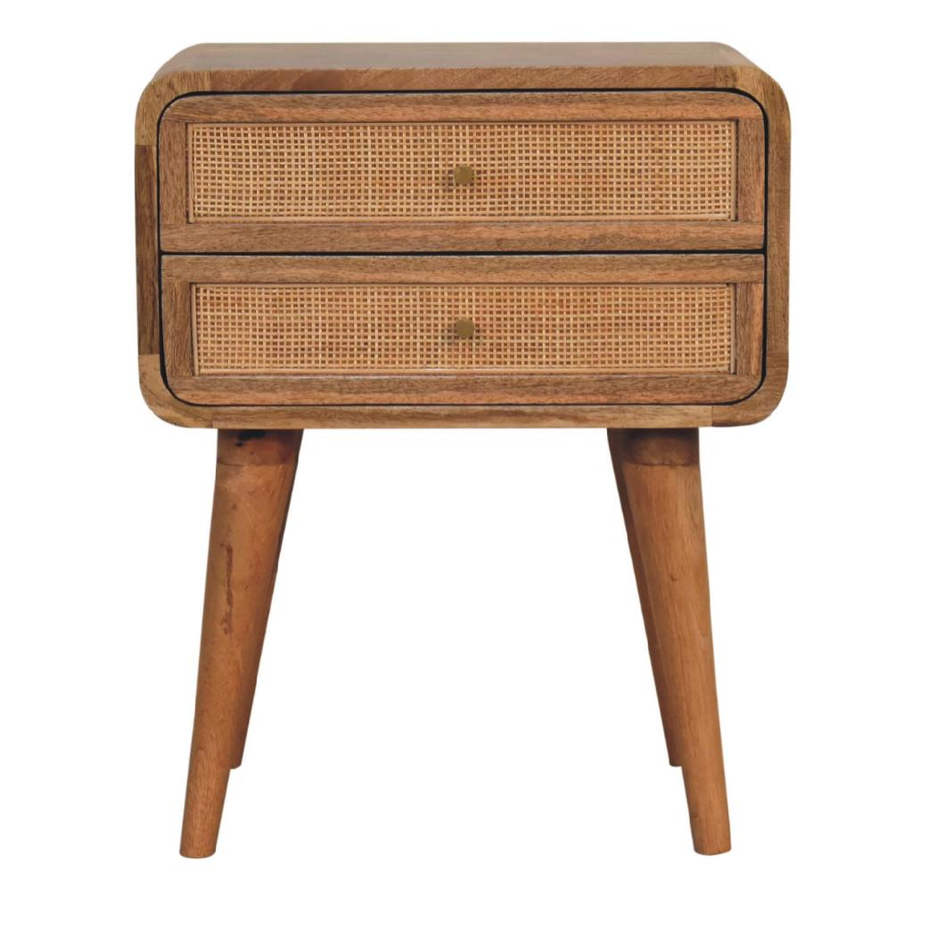 Close-Knit 2 Drawer Bedside | Solid Mango Wood & Woven Detail | Natural Wood Finish | 2 Drawer Storage