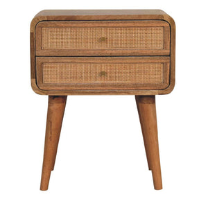 Close-Knit 2 Drawer Bedside | Solid Mango Wood & Woven Detail | Natural Wood Finish | 2 Drawer Storage