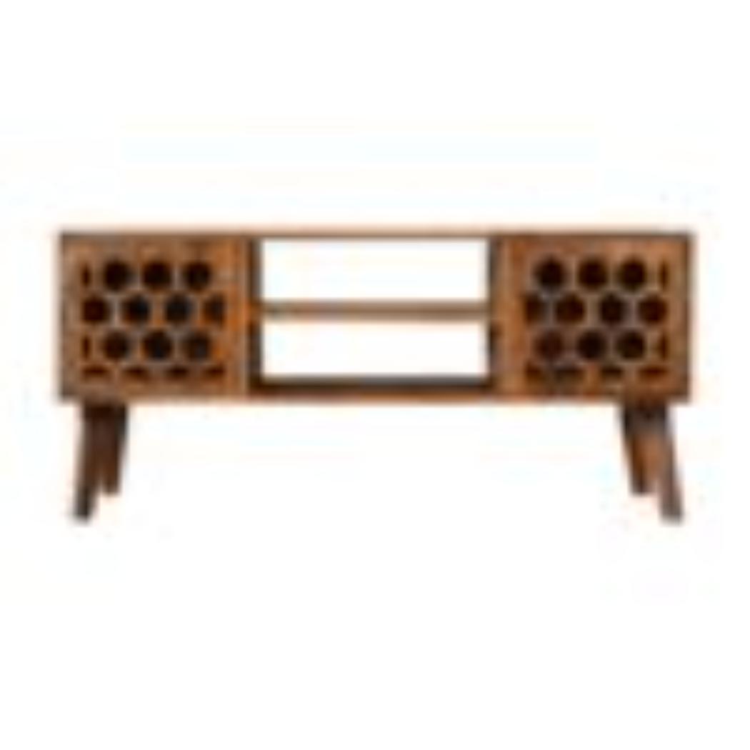 Comb Media Unit | Chestnut Finish | Textured TV Storage