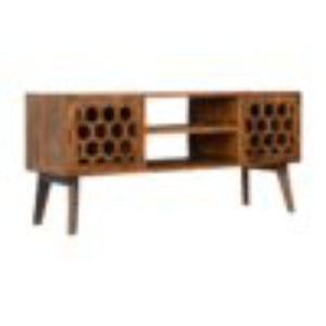 Comb Media Unit | Chestnut Finish | Textured TV Storage