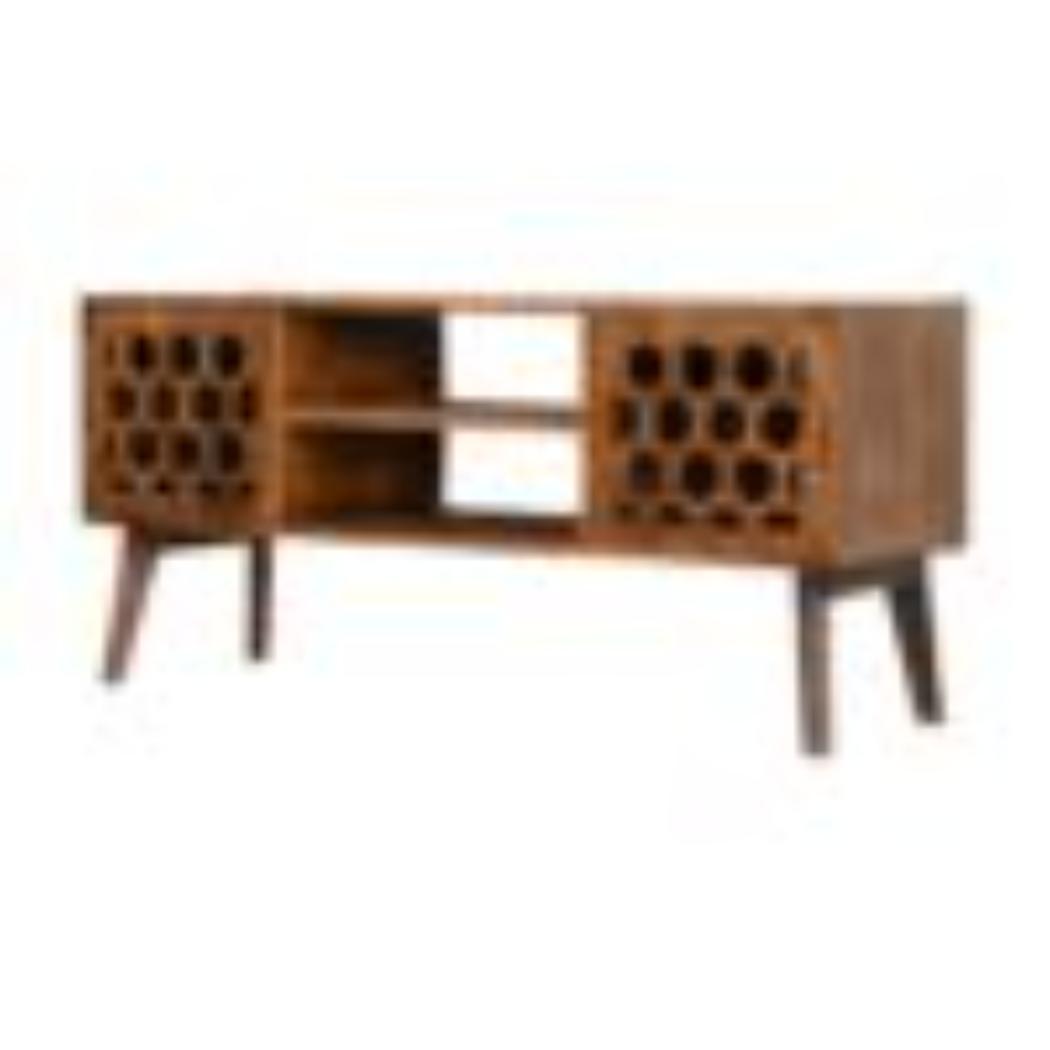 Comb Media Unit | Chestnut Finish | Textured TV Storage