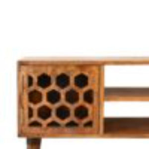 Comb Media Unit | Chestnut Finish | Textured TV Storage