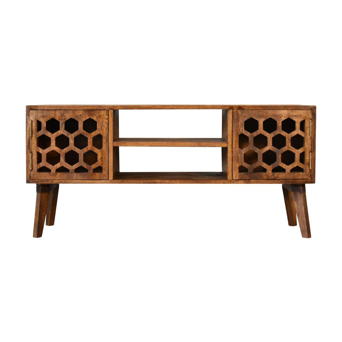 Comb Media Unit | Chestnut Finish | Textured TV Storage