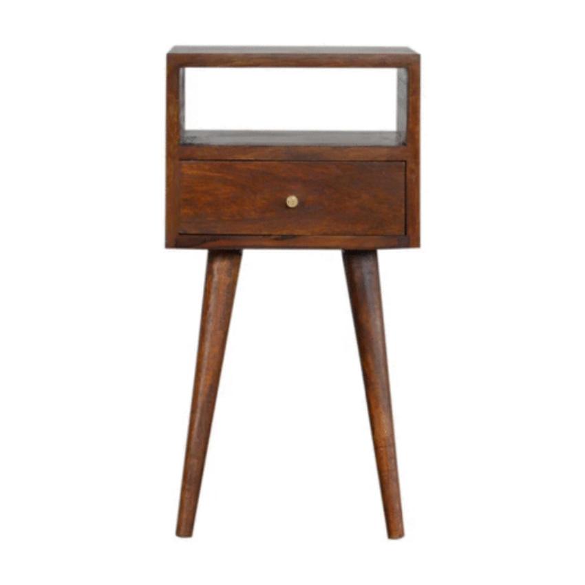 Compact Nordic Bedside Table | Solid Mango Wood | Chestnut Finish