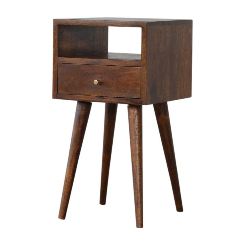 Compact Nordic Bedside Table | Solid Mango Wood | Chestnut Finish