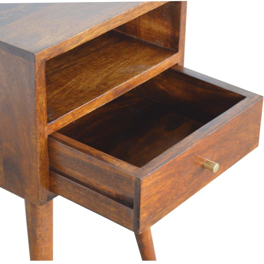 Compact Nordic Bedside Table | Solid Mango Wood | Chestnut Finish