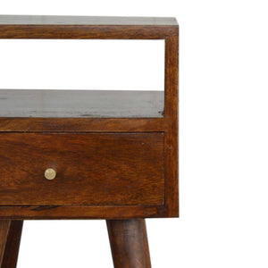 Compact Nordic Bedside Table | Solid Mango Wood | Chestnut Finish