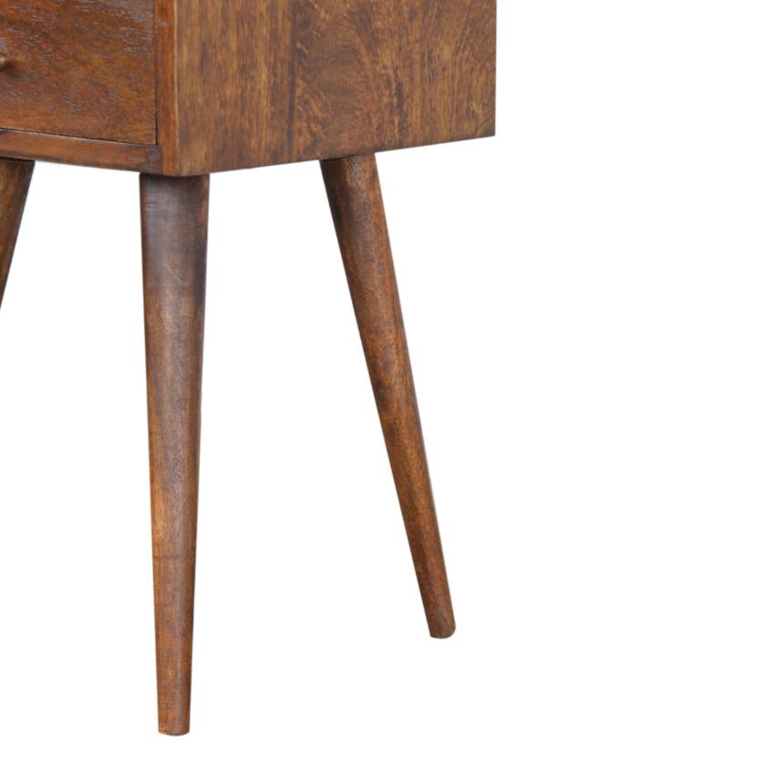 Compact Nordic Bedside Table | Solid Mango Wood | Chestnut Finish