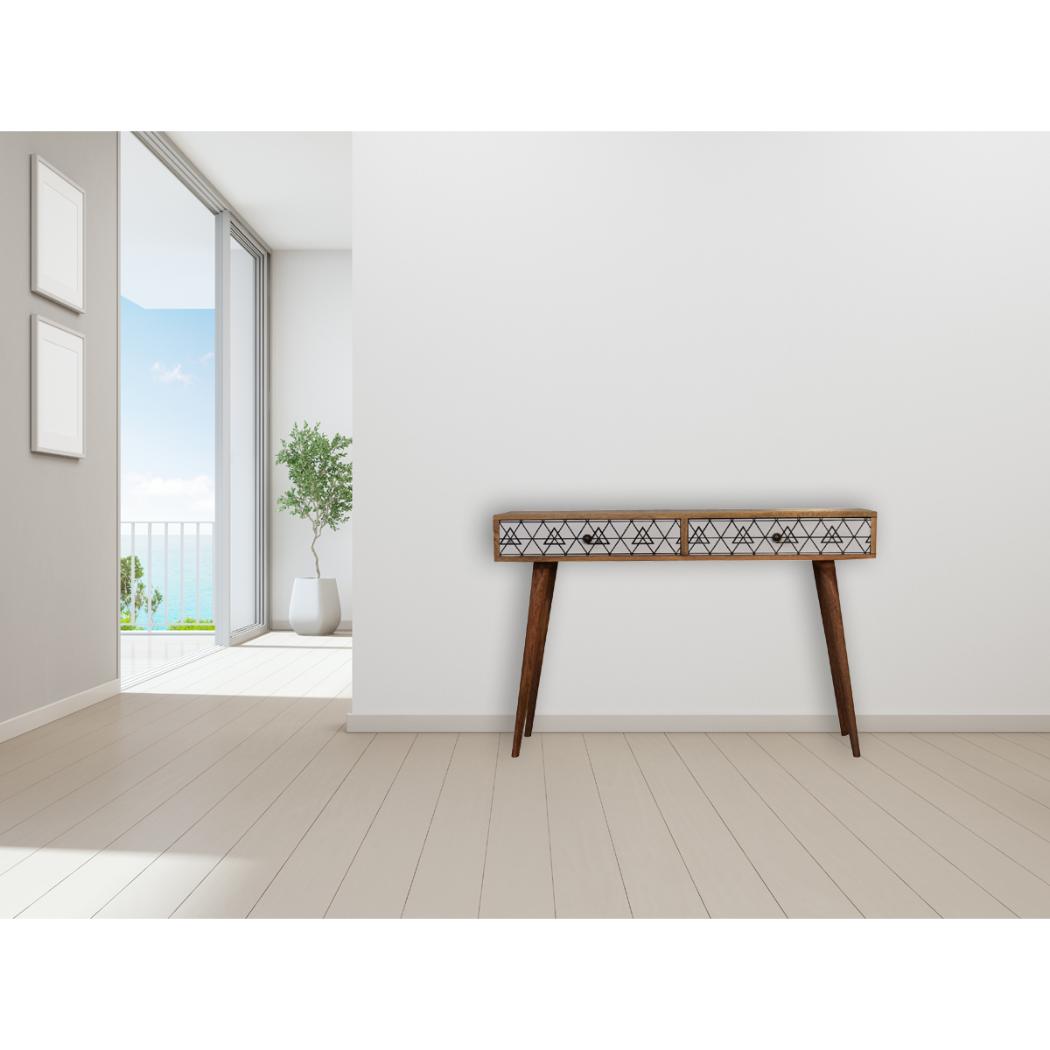 Copper Mosaic Coffee Table | Solid Mango Wood | Oak Finish | 2 Drawers