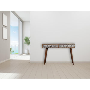Copper Mosaic Coffee Table | Solid Mango Wood | Oak Finish | 2 Drawers