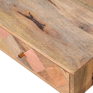 Copper Mosaic Coffee Table | Solid Mango Wood | Oak Finish | 2 Drawers
