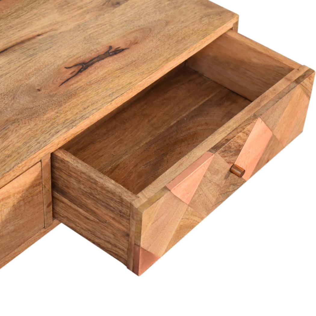 Copper Mosaic Coffee Table | Solid Mango Wood | Oak Finish | 2 Drawers