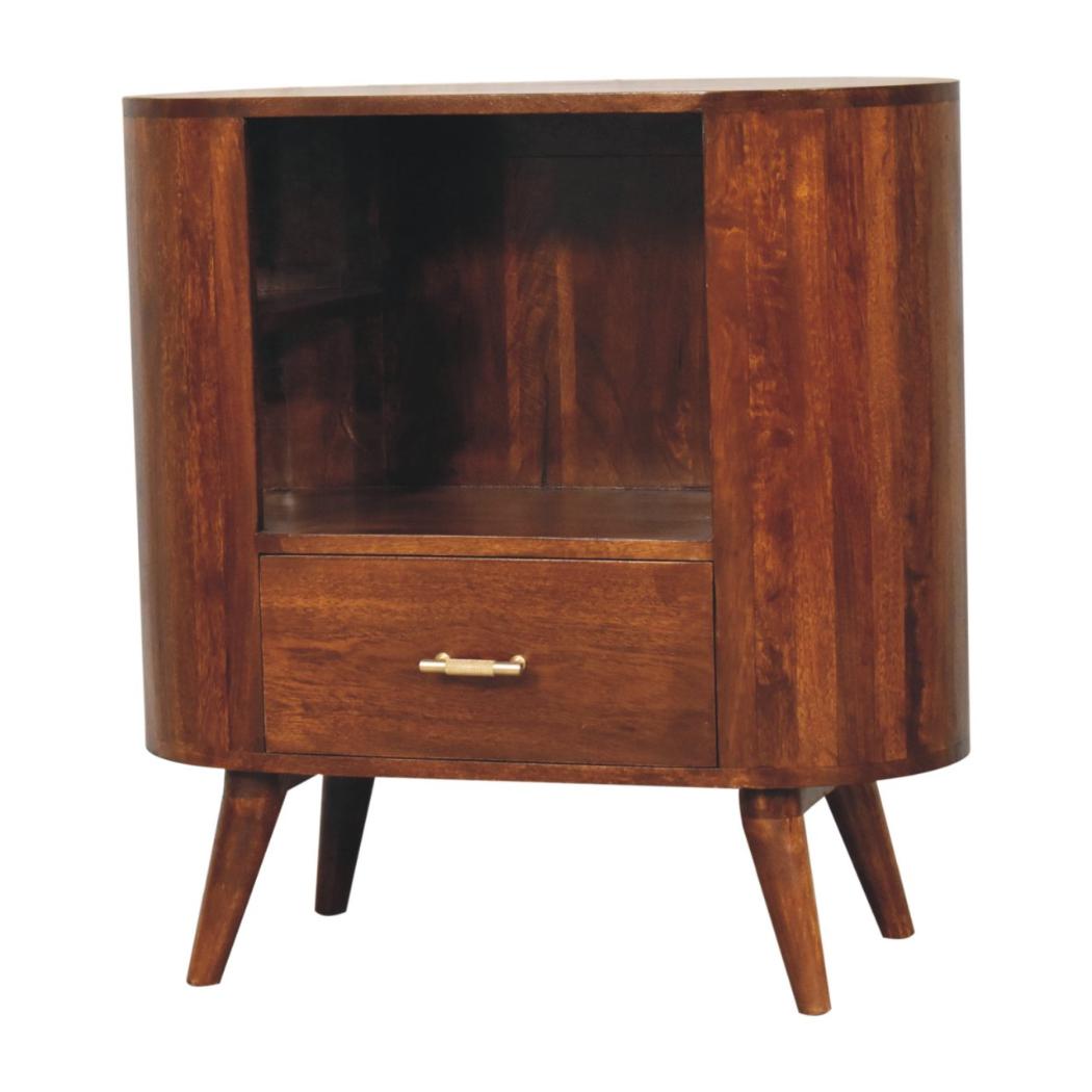 Cortez T-Bar Open-Slot Cabinet | Chestnut Finish | Sculptural Storage
