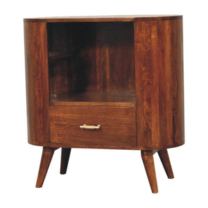Cortez T-Bar Open-Slot Cabinet | Chestnut Finish | Sculptural Storage