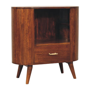 Cortez T-Bar Open-Slot Cabinet | Chestnut Finish | Sculptural Storage