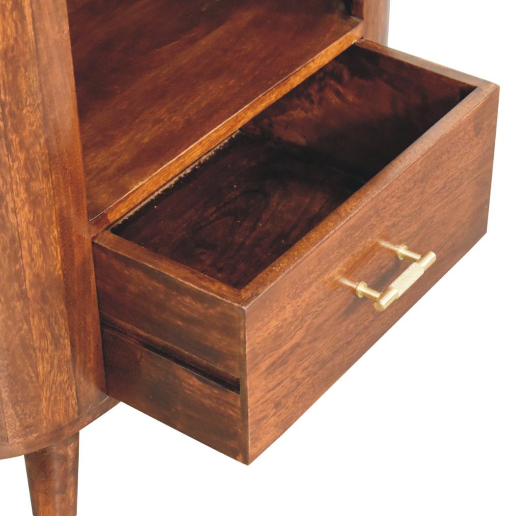 Cortez T-Bar Open-Slot Cabinet | Chestnut Finish | Sculptural Storage