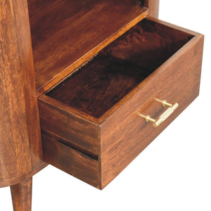 Cortez T-Bar Open-Slot Cabinet | Chestnut Finish | Sculptural Storage