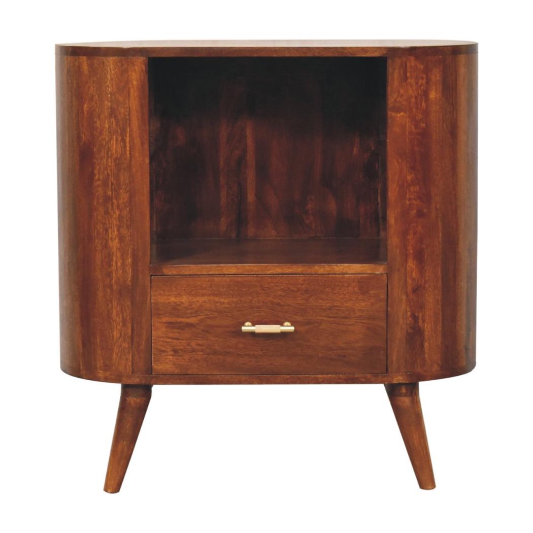 Cortez T-Bar Open-Slot Cabinet | Chestnut Finish | Sculptural Storage