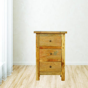 Country Mango Wood Bedside Table | 3 Drawers | Farmhouse Style