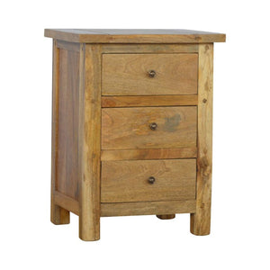 Country Mango Wood Bedside Table | 3 Drawers | Farmhouse Style