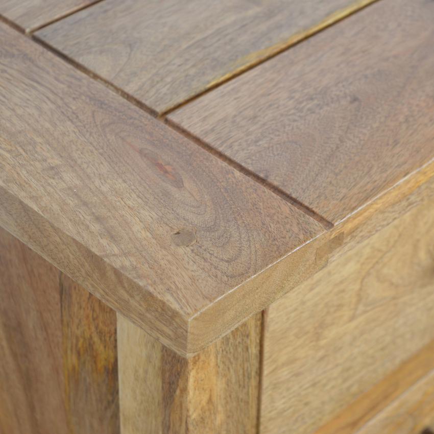 Country Mango Wood Bedside Table | 3 Drawers | Farmhouse Style
