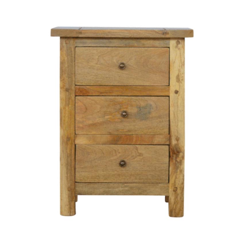 Country Mango Wood Bedside Table | 3 Drawers | Farmhouse Style