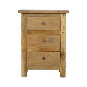 Country Mango Wood Bedside Table | 3 Drawers | Farmhouse Style