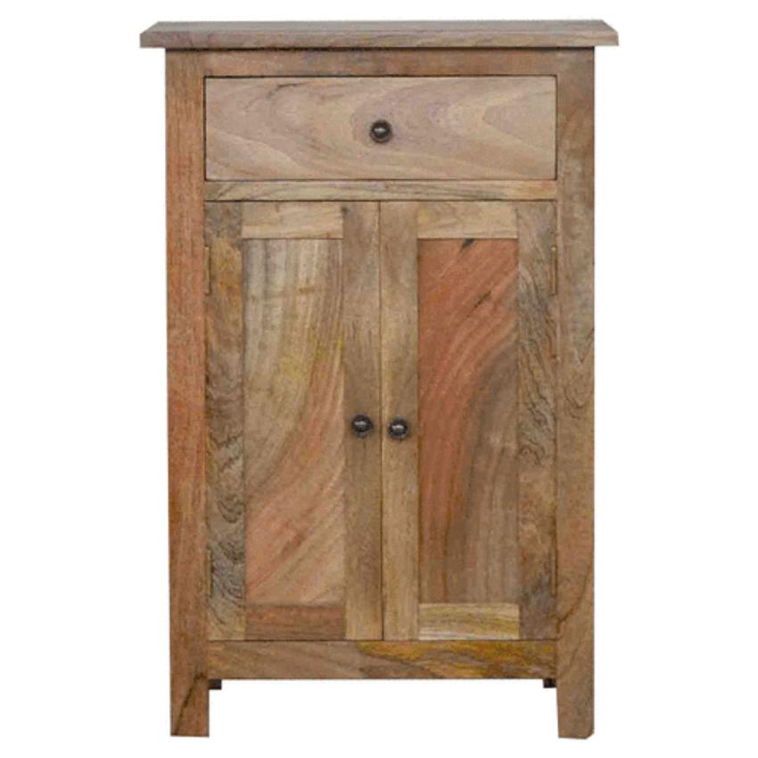 Country Storage Cabinet | Solid Mango Wood | Oak Finish | 2 Door Cabinet with Drawer