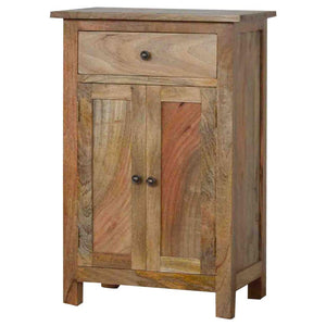Country Storage Cabinet | Solid Mango Wood | Oak Finish | 2 Door Cabinet with Drawer