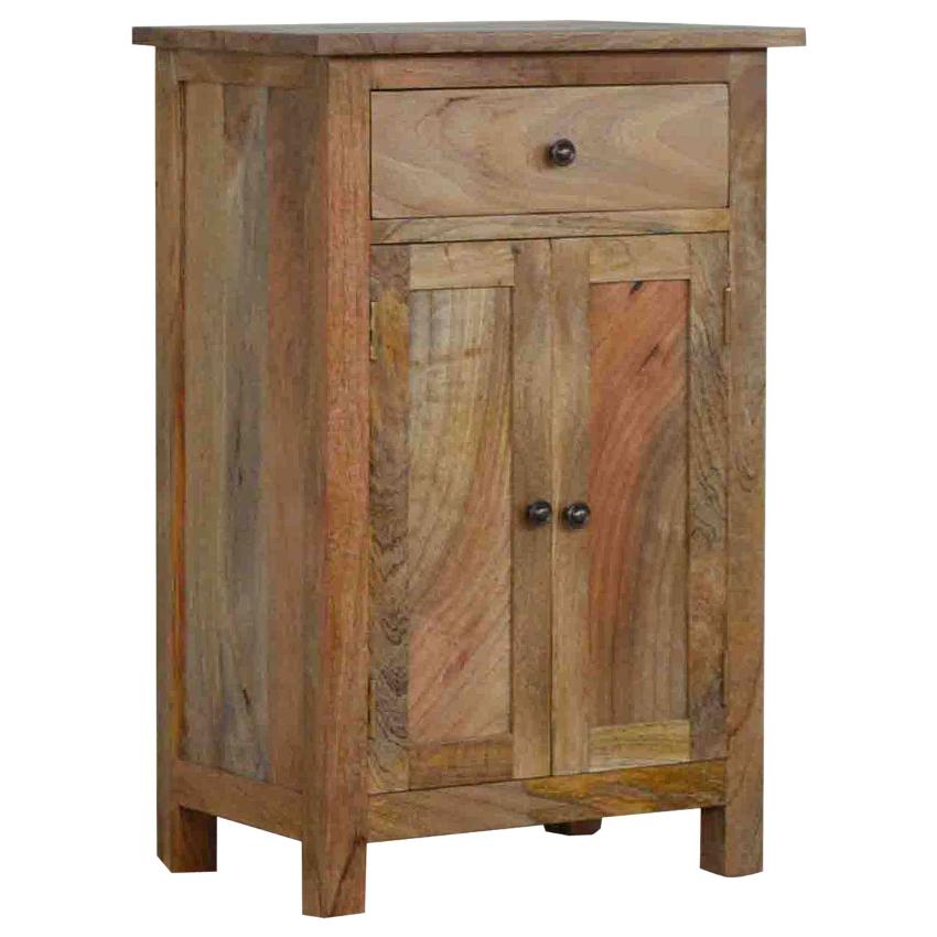Country Storage Cabinet | Solid Mango Wood | Oak Finish | 2 Door Cabinet with Drawer