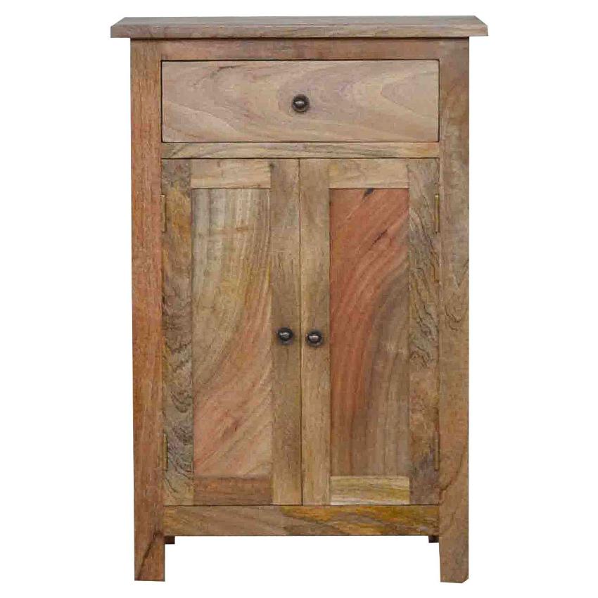 Country Storage Cabinet | Solid Mango Wood | Oak Finish | 2 Door Cabinet with Drawer