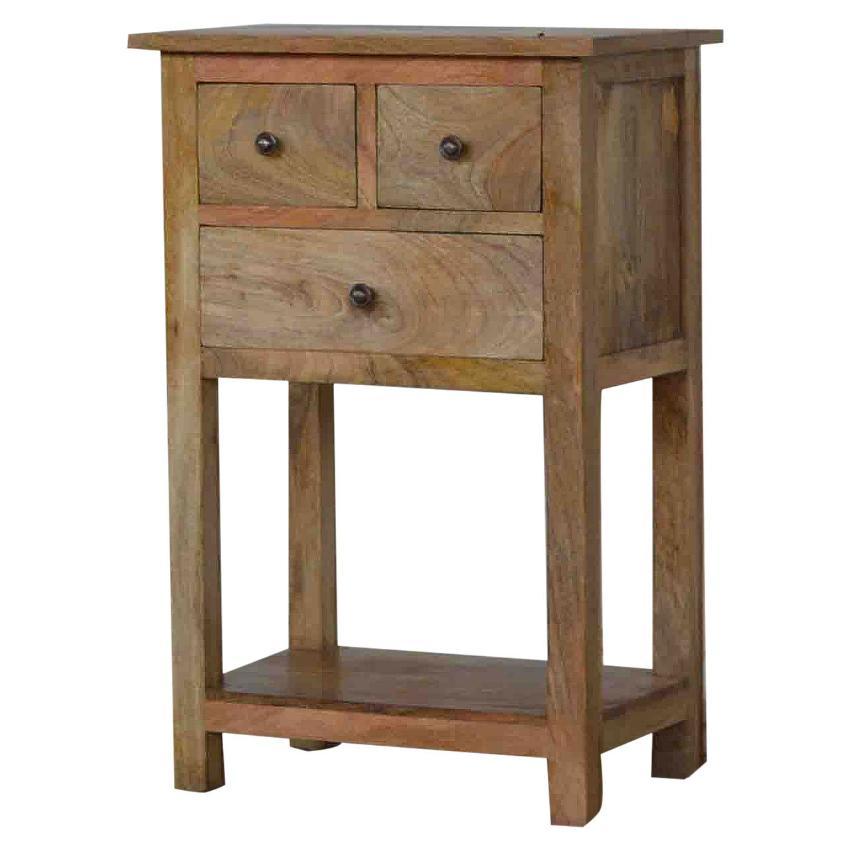 Country Style Telephone Table | Solid Mango Wood | Oak Finish | 3 Drawer Hallway Storage Console