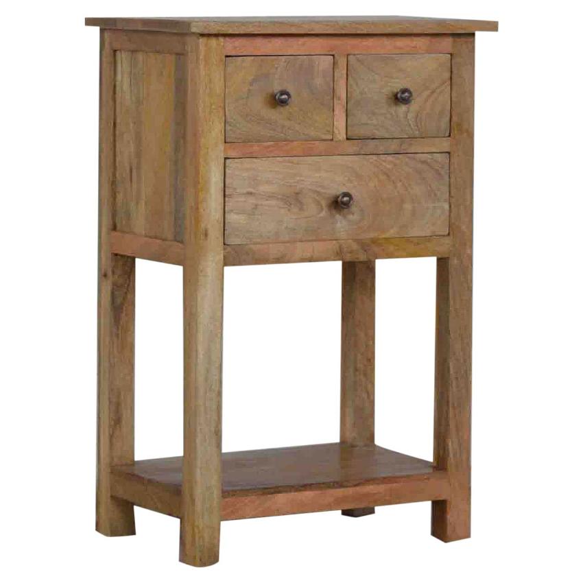 Country Style Telephone Table | Solid Mango Wood | Oak Finish | 3 Drawer Hallway Storage Console
