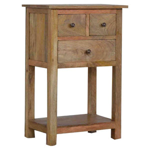 Country Style Telephone Table | Solid Mango Wood | Oak Finish | 3 Drawer Hallway Storage Console