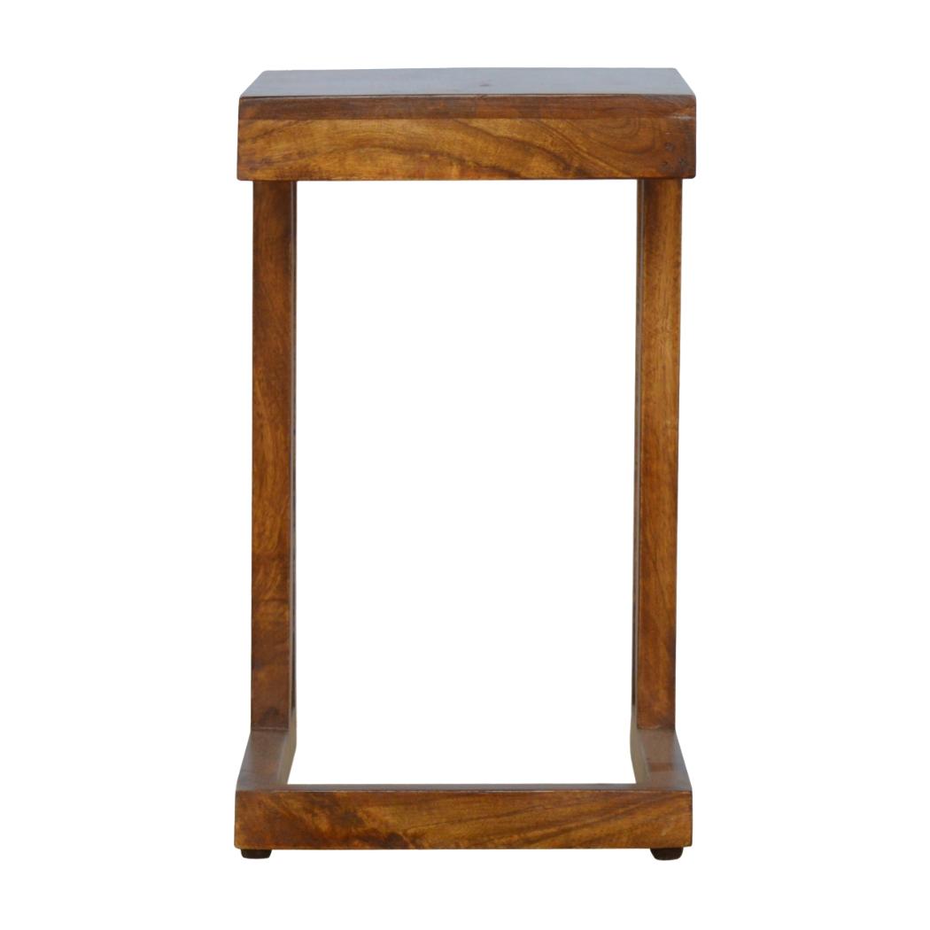 Cove One-Sided End Table | Solid Mango Wood | Chestnut Finish | Geometric C Side Table