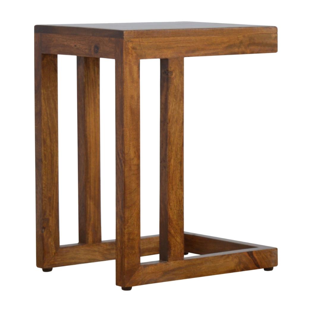 Cove One-Sided End Table | Solid Mango Wood | Chestnut Finish | Geometric C Side Table