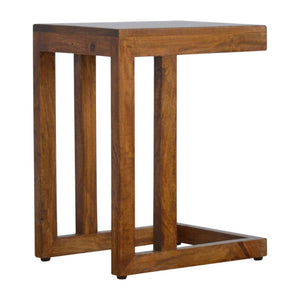 Cove One-Sided End Table | Solid Mango Wood | Chestnut Finish | Geometric C Side Table