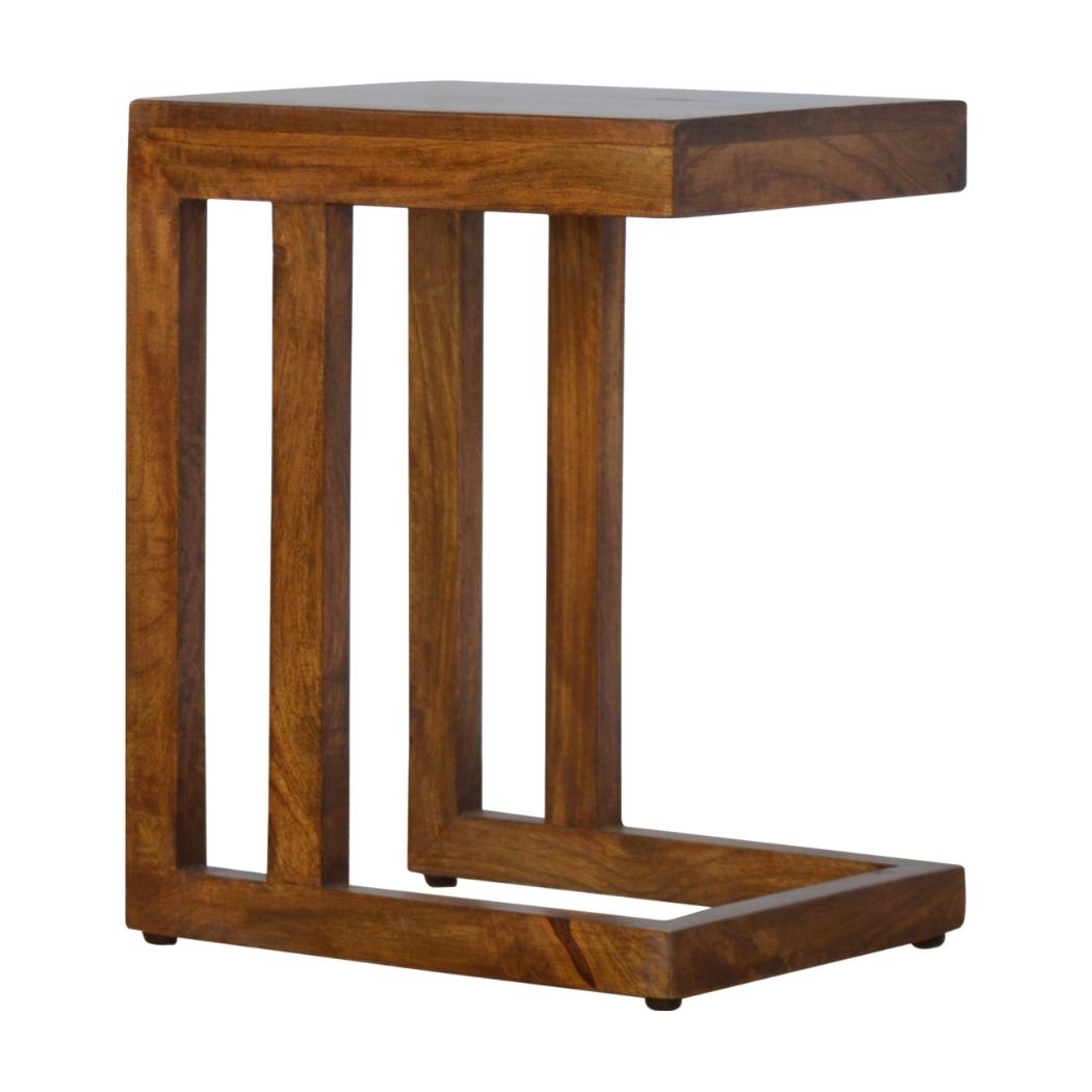 Cove One-Sided End Table | Solid Mango Wood | Chestnut Finish | Geometric C Side Table