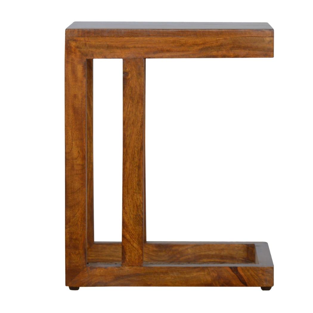 Cove One-Sided End Table | Solid Mango Wood | Chestnut Finish | Geometric C Side Table