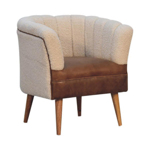Cream Bouclé & Buffalo Leather Armchair | Mixed Texture Accent Chair | Soft Neutral Style