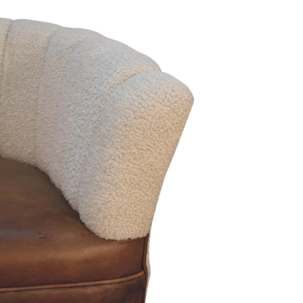 Cream Bouclé & Buffalo Leather Armchair | Mixed Texture Accent Chair | Soft Neutral Style