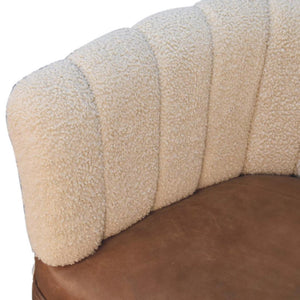 Cream Bouclé & Buffalo Leather Armchair | Mixed Texture Accent Chair | Soft Neutral Style